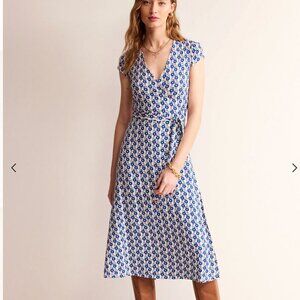NWOT Boden Joanna Cap Sleeve Wrap Dress Multi, Jersey Bloom Sprig US 8 L